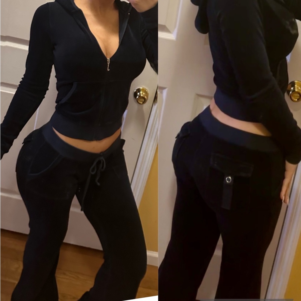 Juicy couture navy blue velour set - small